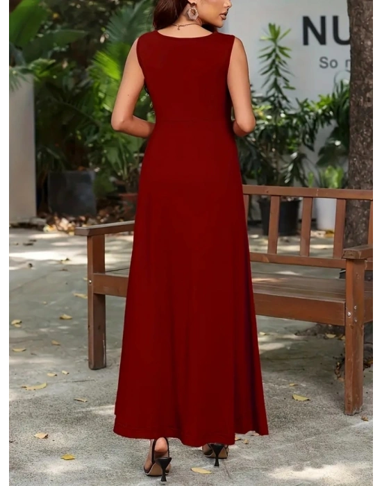 Kadın Sıfır Kol Kalın Askılı Viskon Tam Boy Elbise