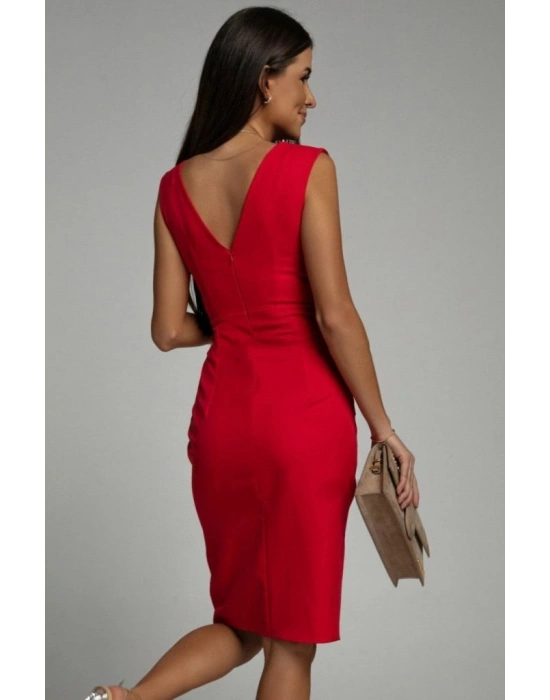 Kadın Sıfır Kol Kruvaze Yakalı Yırtmaçlı Ithal Krep Elbise