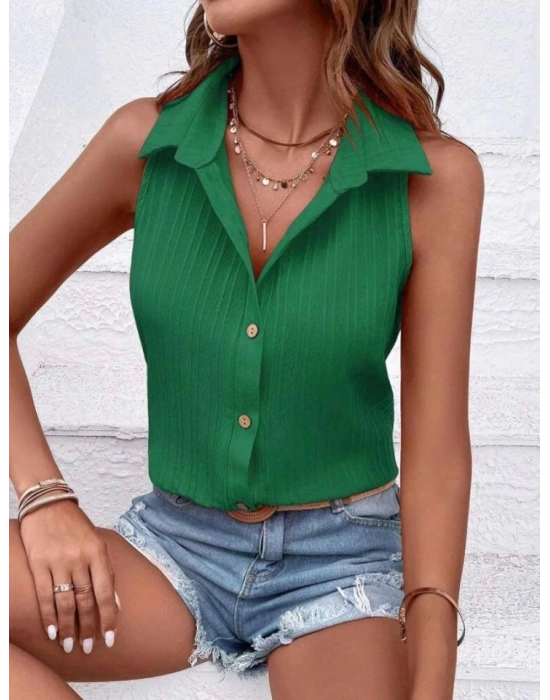 Kadın Sıfır Kol Pamela Kumaş Gömlek