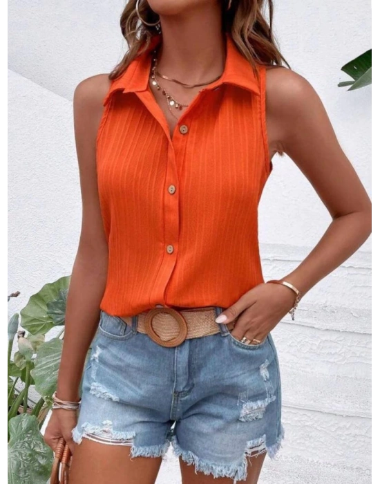 Kadın Sıfır Kol Pamela Kumaş Gömlek