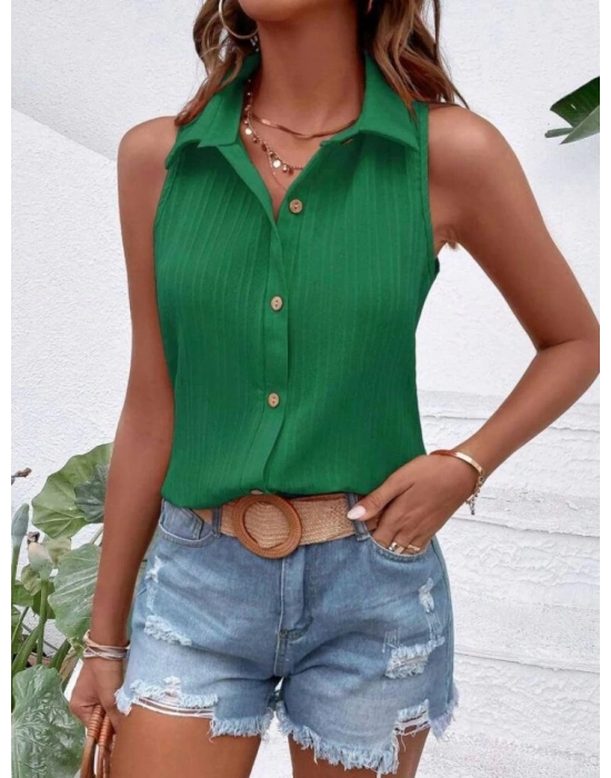 Kadın Sıfır Kol Pamela Kumaş Gömlek