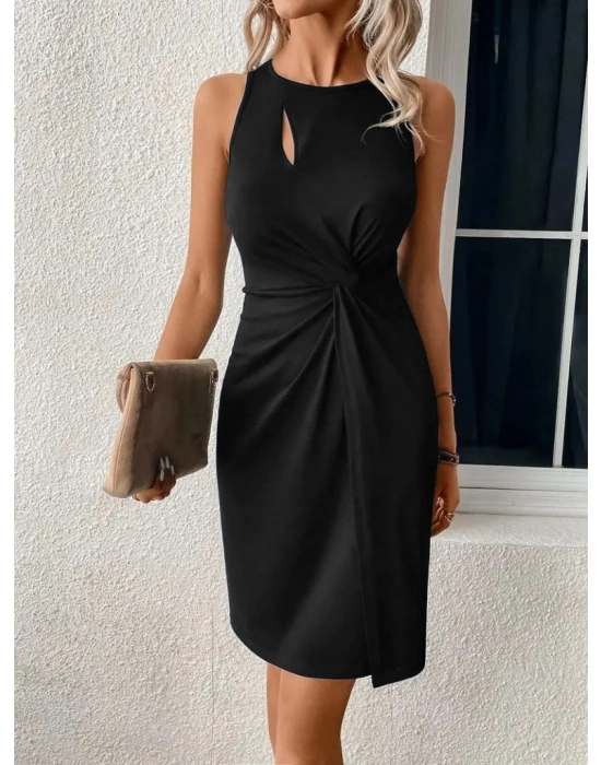 Kadın Sıfır Kol Pencere Ve Bel Detay Ithal Krep Elbise