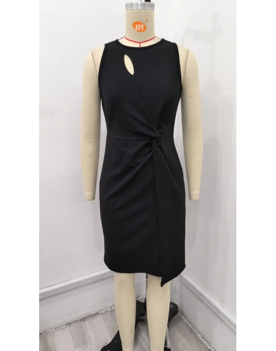 Kadın Sıfır Kol Pencere Ve Bel Detay Ithal Krep Elbise