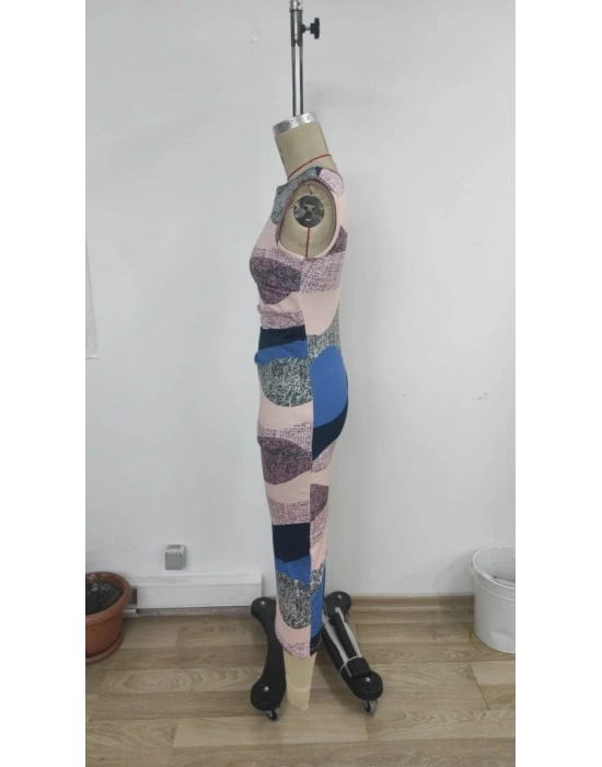 Kadın Sıfır Kol Sıfır Yaka Drape Detaylı Midi Janjan Dalgıç Elbise