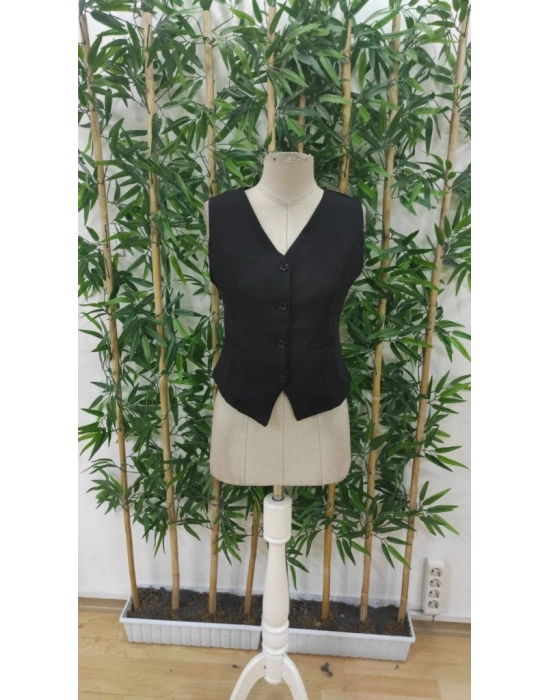 Kadın Sıfır Kol V Yakalı önden Düğmeli Atlas Yelek