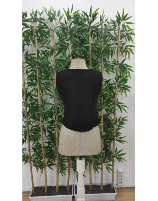 Kadın Sıfır Kol V Yakalı önden Düğmeli Atlas Yelek