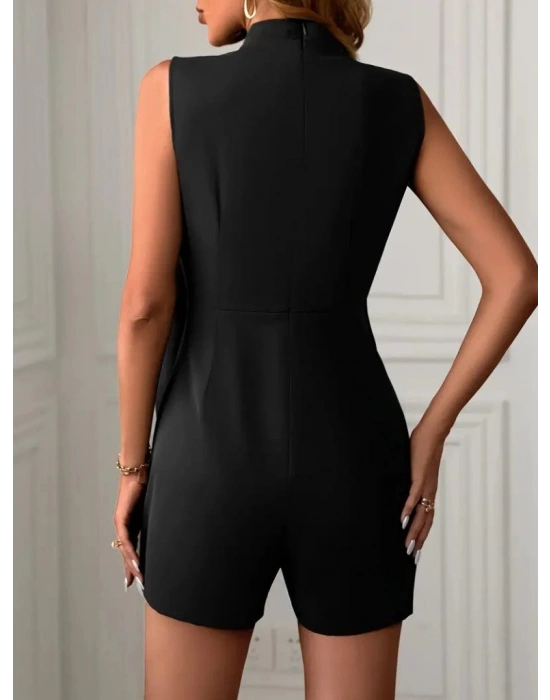 Kadın Sıfır Kol Yarı Balıkçı Yaka önden çapraz Detaylı Ithal Krep Tulum