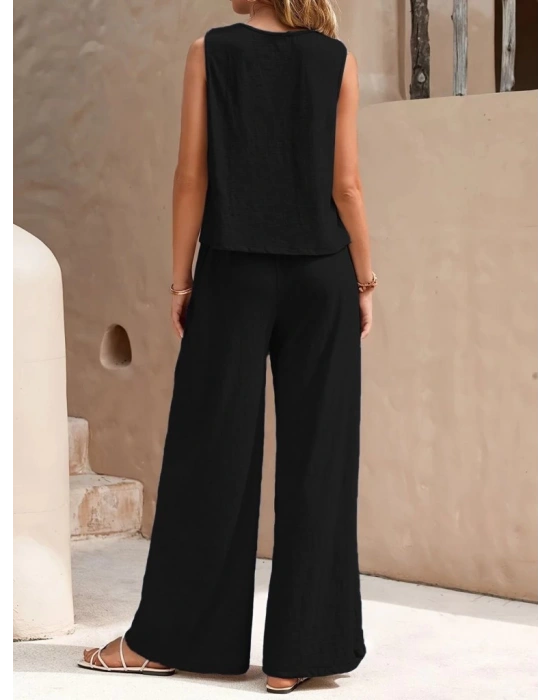 Kadın Sıfır Kollu Bisiklet Yaka Aerobin Bluz Ve Pantolon Ikili Takım