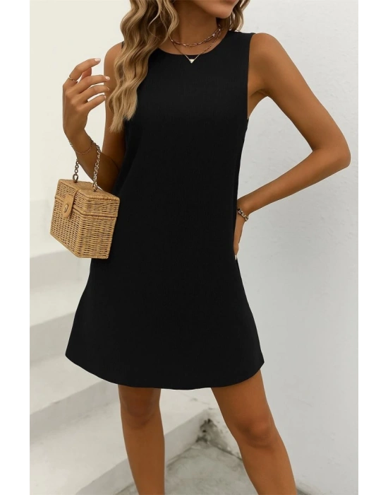 Kadın Sıfır Kollu Bisiklet Yaka Bürümcük Elbise