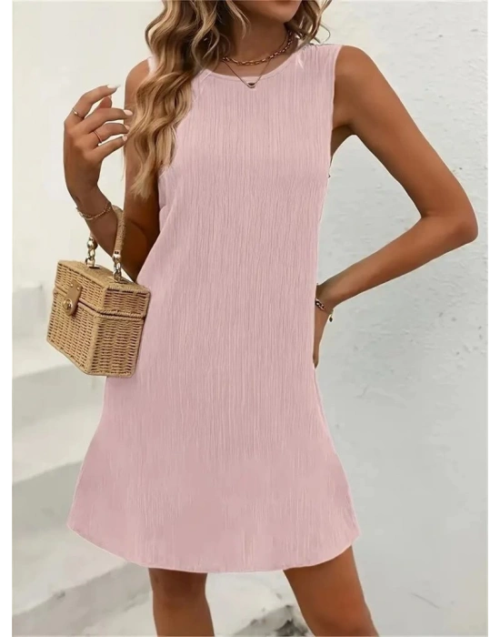 Kadın Sıfır Kollu Bisiklet Yaka Bürümcük Elbise