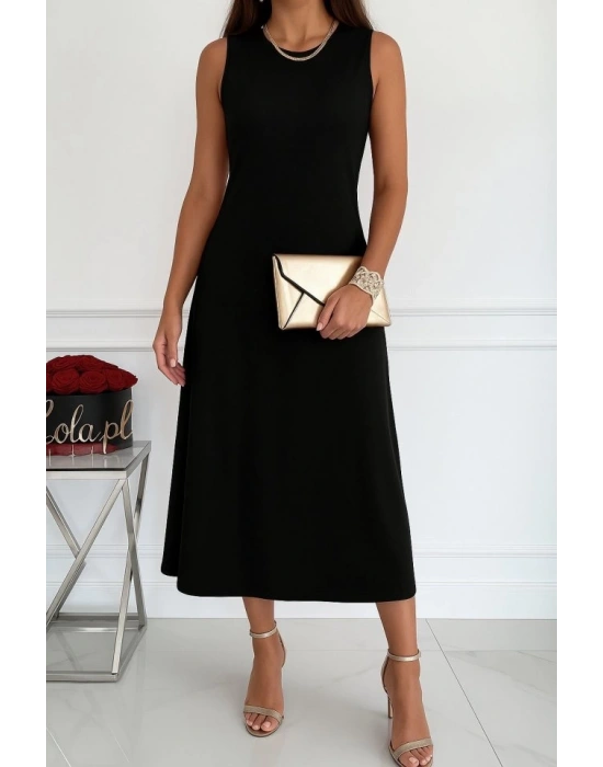 Kadın Sıfır Kollu Bisiklet Yaka Midi Viskon Iki Iplik Elbise