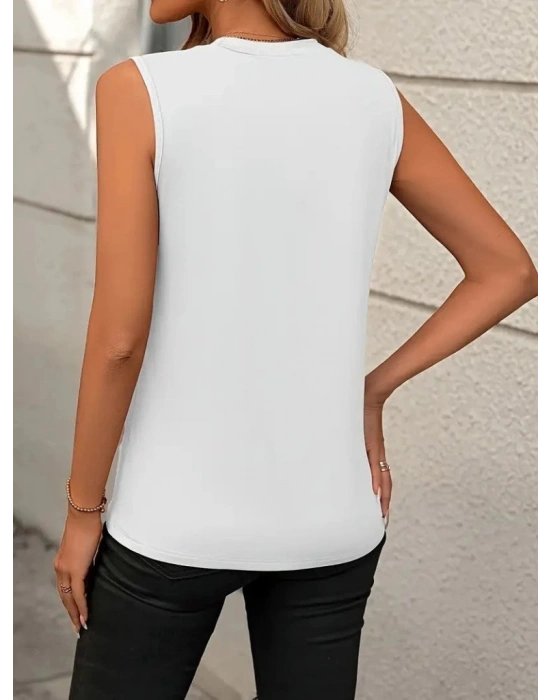 Kadın Sıfır Kollu Bisiklet Yaka Viskon Bluz