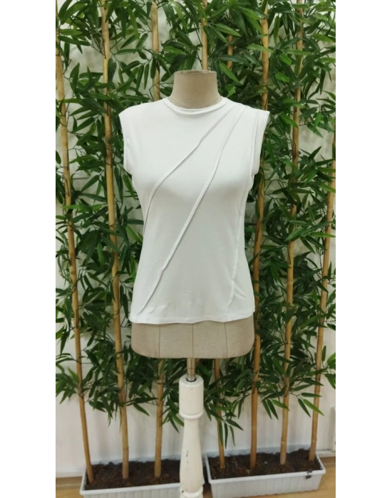 Kadın Sıfır Kollu Bisiklet Yaka Viskon Bluz