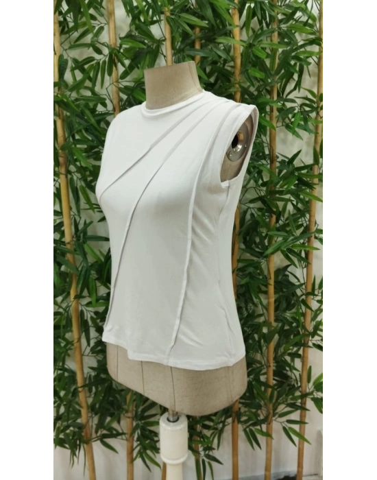 Kadın Sıfır Kollu Bisiklet Yaka Viskon Bluz