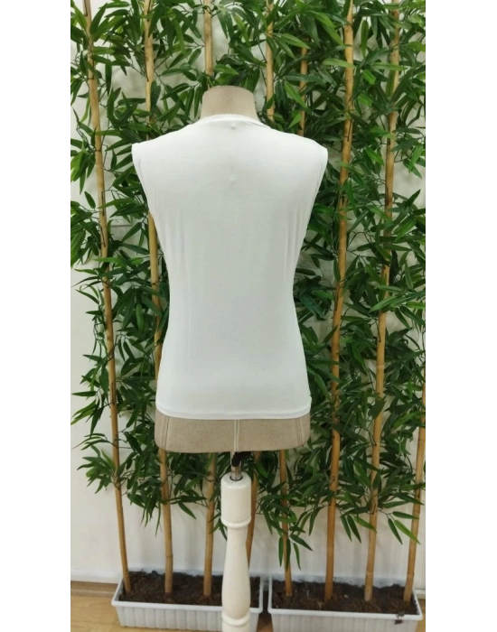 Kadın Sıfır Kollu Bisiklet Yaka Viskon Bluz