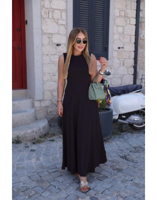 Kadın Sıfır Kollu Bisiklet Yaka Viskon Elbise