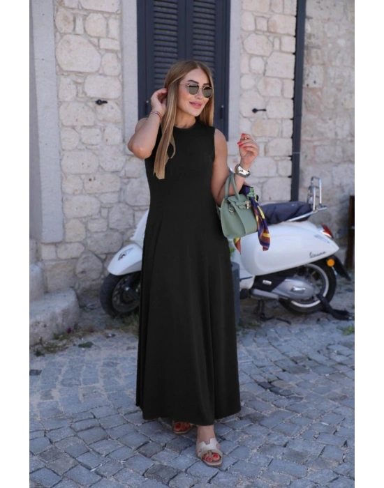 Kadın Sıfır Kollu Bisiklet Yaka Viskon Elbise