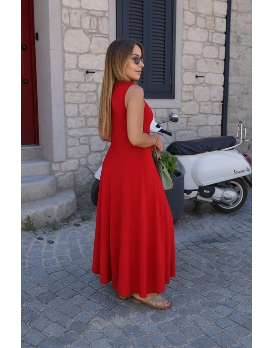 Kadın Sıfır Kollu Bisiklet Yaka Viskon Elbise