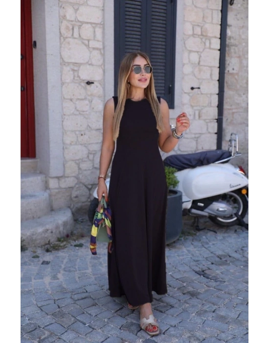 Kadın Sıfır Kollu Bisiklet Yaka Viskon Elbise