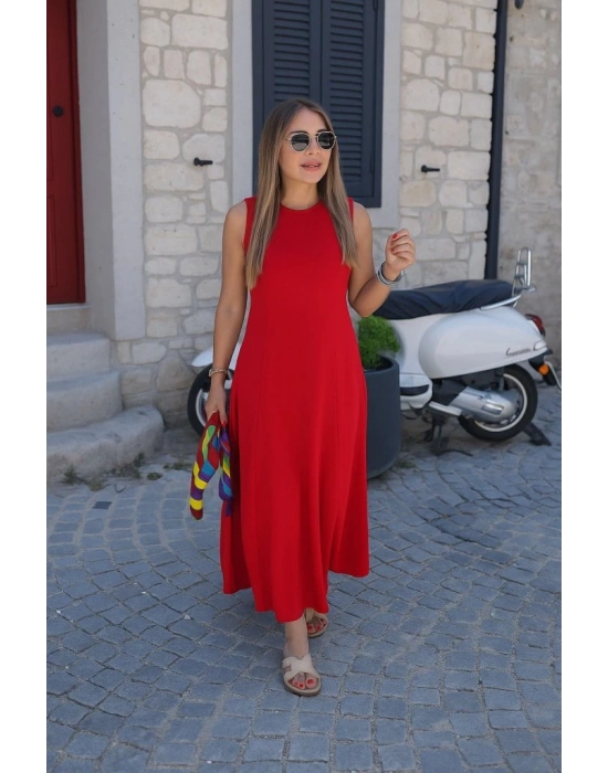 Kadın Sıfır Kollu Bisiklet Yaka Viskon Elbise