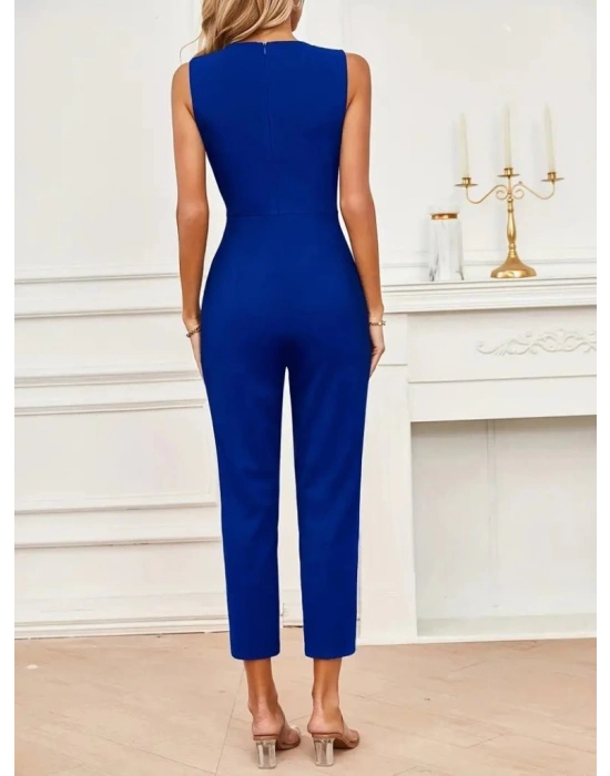 Kadın Sıfır Kollu Kruvaze Detaylı Ithal Krep Tulum