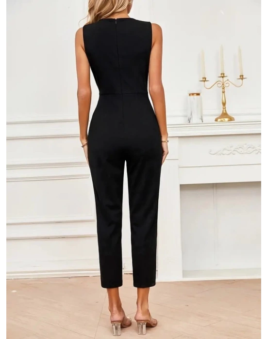 Kadın Sıfır Kollu Kruvaze Detaylı Ithal Krep Tulum