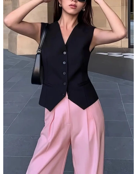 Kadın Sıfır Kollu önden Düğmeli Atlas Yelek