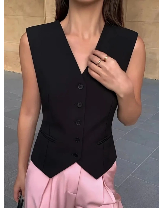 Kadın Sıfır Kollu önden Düğmeli Atlas Yelek