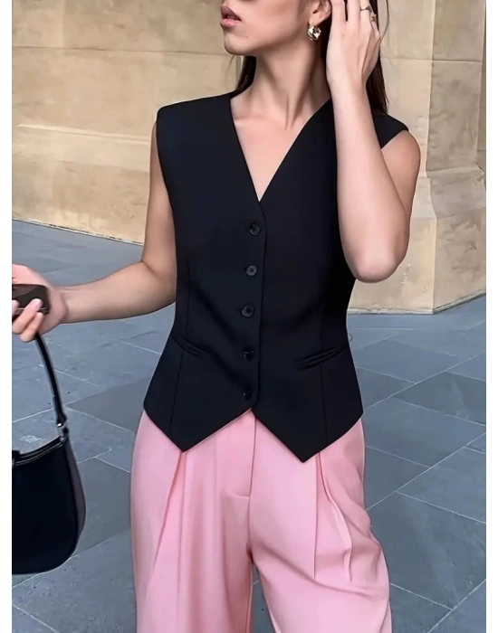 Kadın Sıfır Kollu önden Düğmeli Atlas Yelek