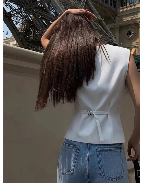 Kadın Sıfır Kollu önden Düğmeli Atlas Yelek