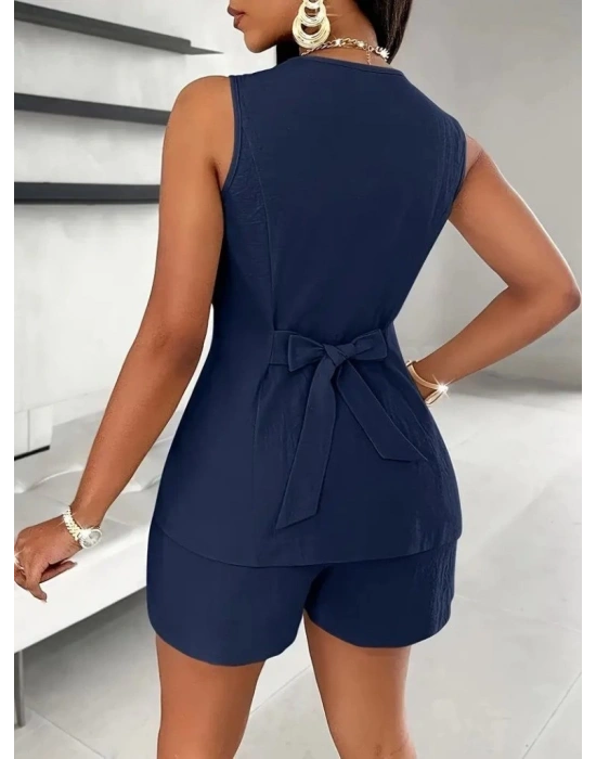 Kadın Sıfır Kollu önden Düğmeli Ithal Krep Ceket Ve Short Ikili Takım