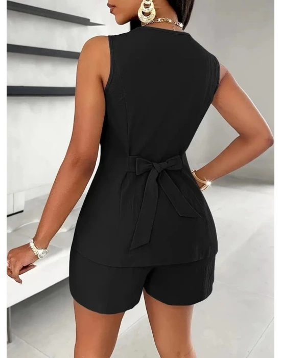 Kadın Sıfır Kollu önden Düğmeli Ithal Krep Ceket Ve Short Ikili Takım