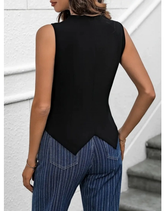 Kadın Sıfır Kollu V Yakalı önden Düğmeli Atlas Yelek