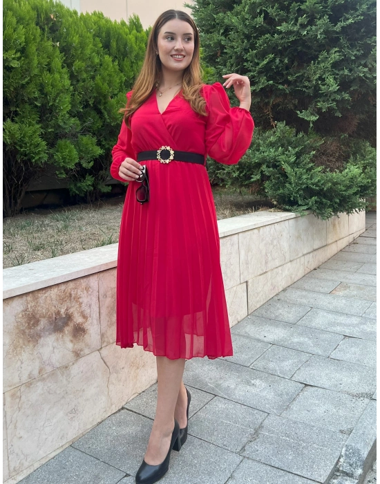 Kadın şifon Kumaş Astalı Kloş Kesim Kruvaze Yaka idi Boy Elbise