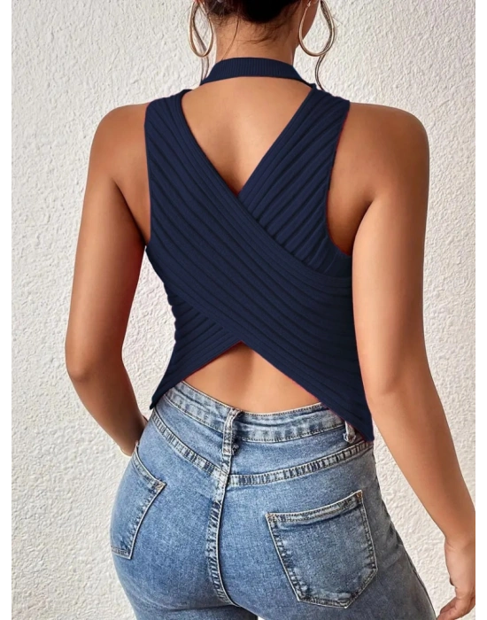 Kadın Sırt çapraz Detay Triko Bluz