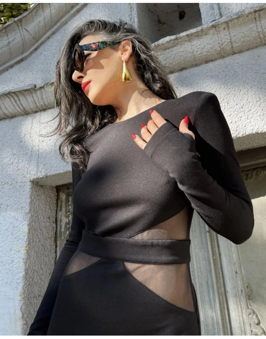 Kadın Sırt Ve Bel Transparan Dekolteli Fırsat ürün axi Boy Kalem Elbise