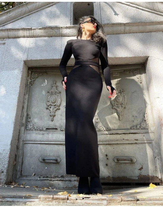 Kadın Sırt Ve Bel Transparan Dekolteli Fırsat ürün axi Boy Kalem Elbise