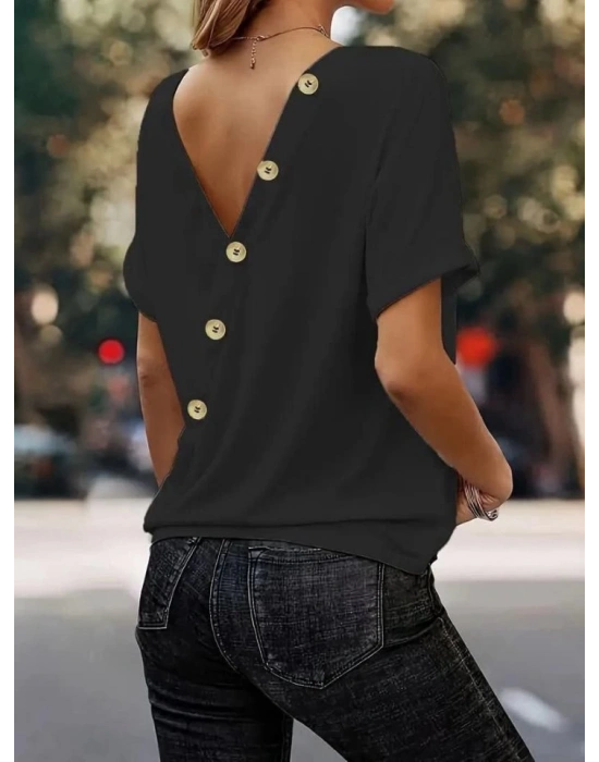 Kadın Sırt Ve Düğme Detaylı Sandy Kumaş Bluz