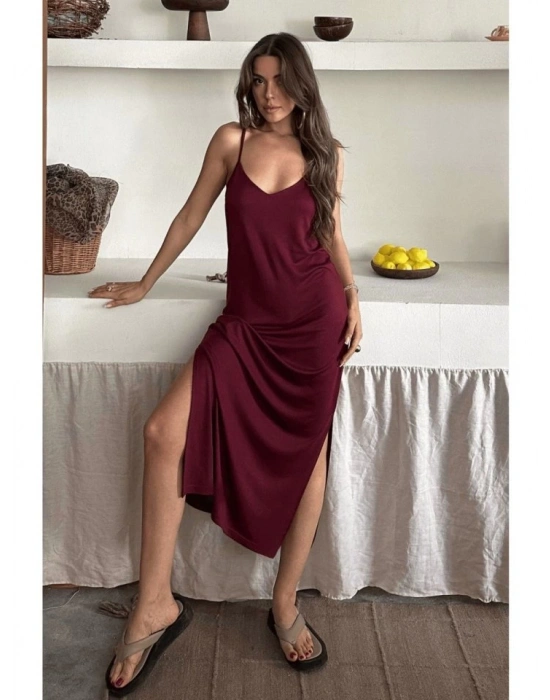 Kadın Siyah Asansör Askılı Çift Yırtmaçlı Helen Elbise