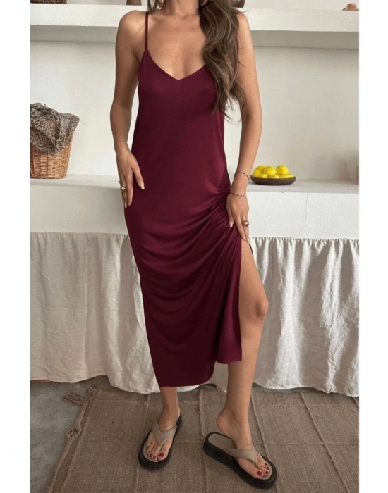 Kadın Siyah Asansör Askılı Çift Yırtmaçlı Helen Elbise