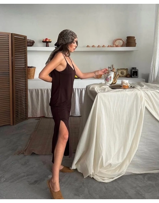 Kadın iyah Asansör Askılı Çift Yırtmaçlı Helen Elbise