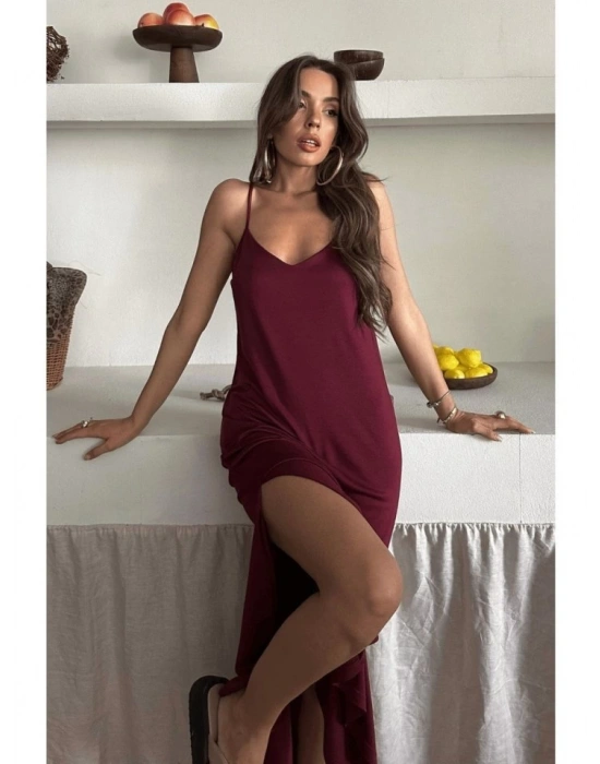 Kadın Siyah Asansör Askılı Çift Yırtmaçlı Helen Elbise