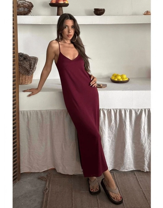 Kadın Siyah Asansör Askılı Çift Yırtmaçlı Helen Elbise