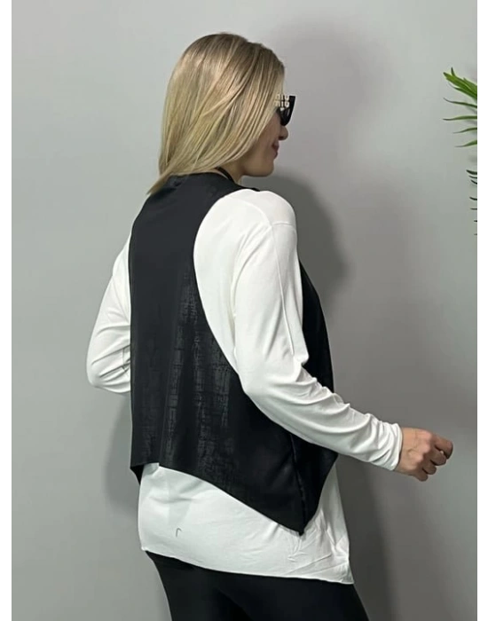 Kadın Siyah Deri Yelekli Kolye Dahil üçlü Takım