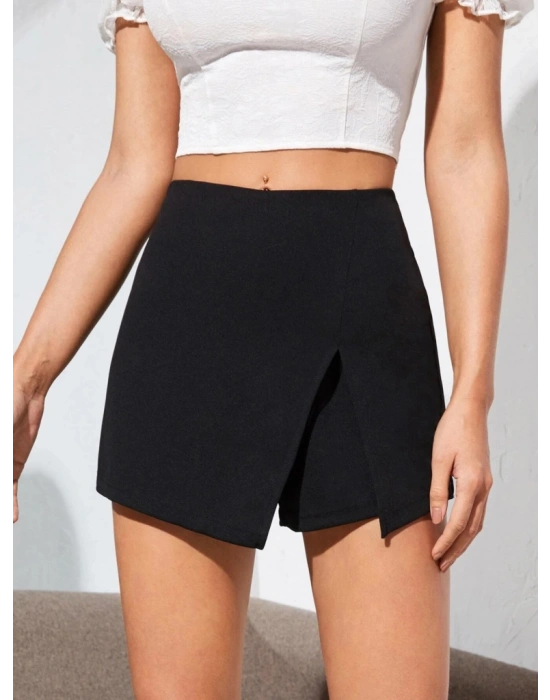 Kadın Siyah Krep Kumaş Mini Etek