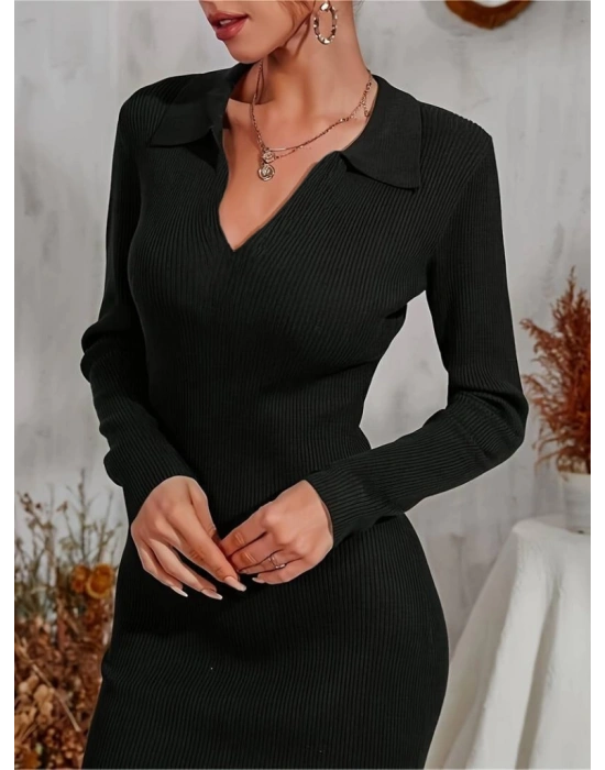 Kadın Siyah Triko Uzun Elbise