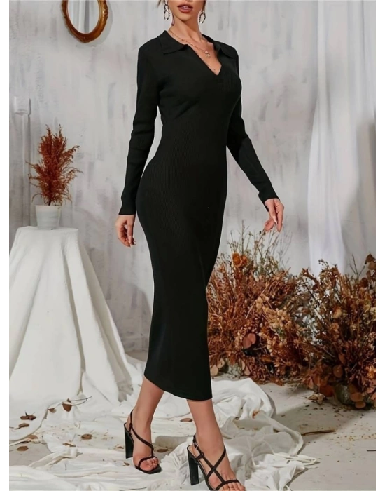 Kadın Siyah Triko Uzun Elbise