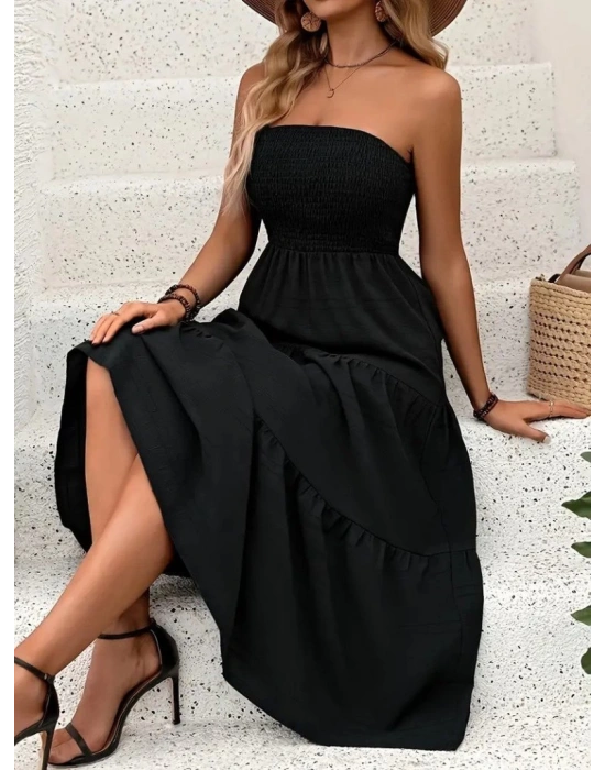 Kadın Straplez Göğüsten Lastikli Kloş Aerobin Uzun Elbise