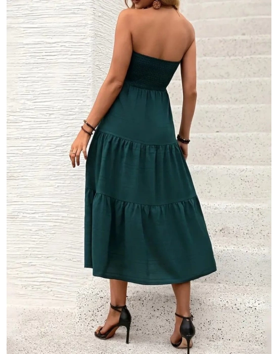 Kadın Straplez Göğüsten Lastikli Kloş Aerobin Uzun Elbise