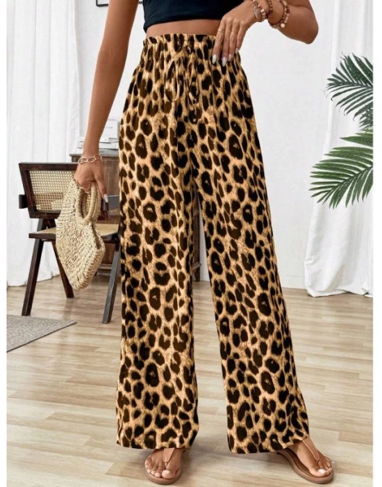 Kadın Süprem Kumaş Beli Lastikli Leopar Desen Pantolon